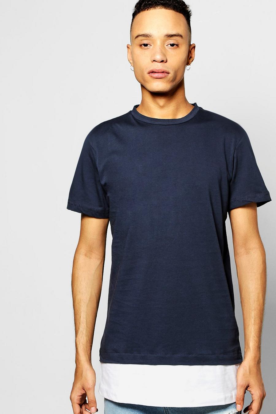 Blue Faux Layer T Shirt With Mock Hem image number 1