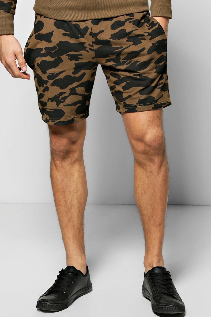 Shorts aus Jersey mit Camouflage-Print, Khakifarben image number 1