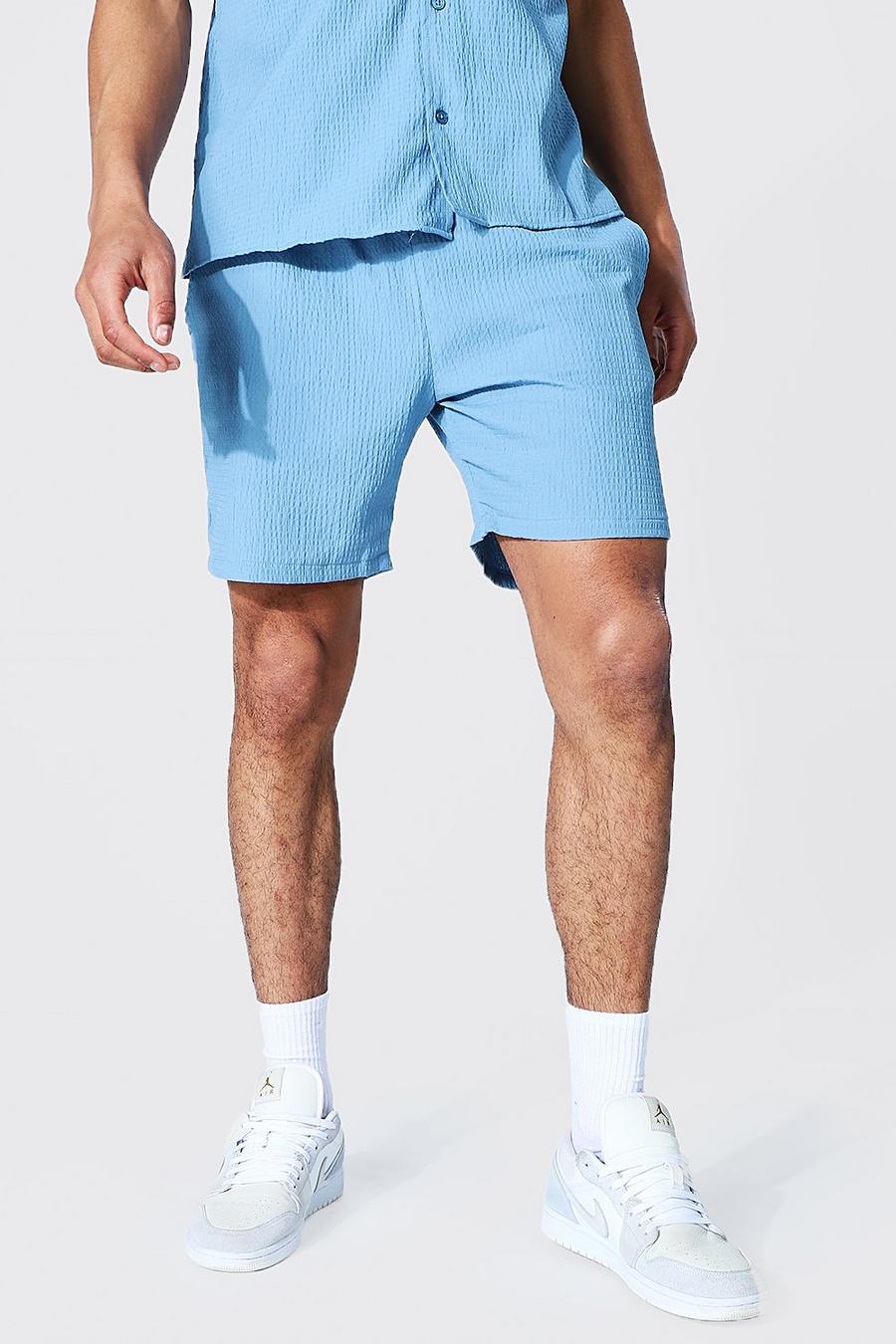 Relaxed Fit Shorts aus Seersucker, Taubenblau image number 1