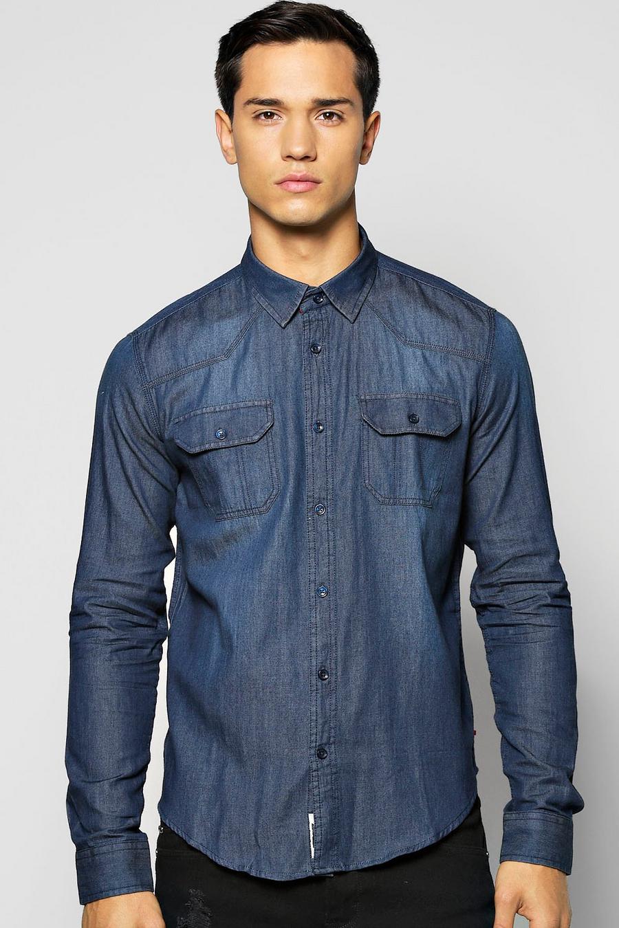 chemise en jean à poche fonctionnelle, Blue bleu image number 1