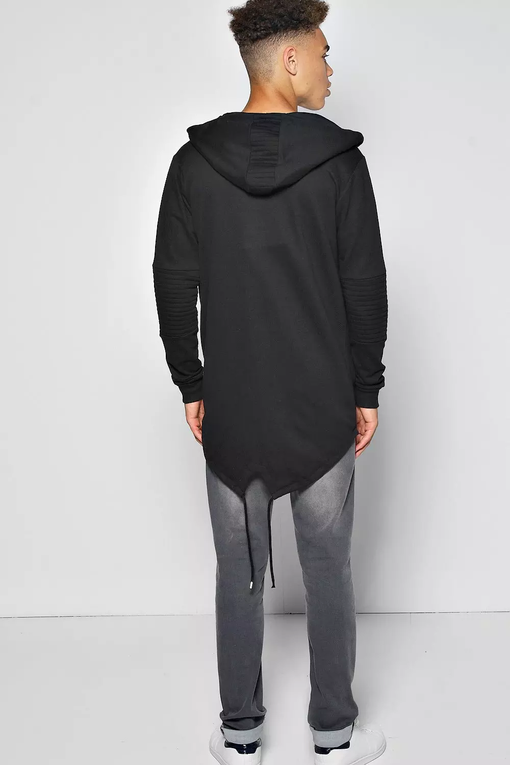 Longline Biker Hoodie With Fishtail Hem