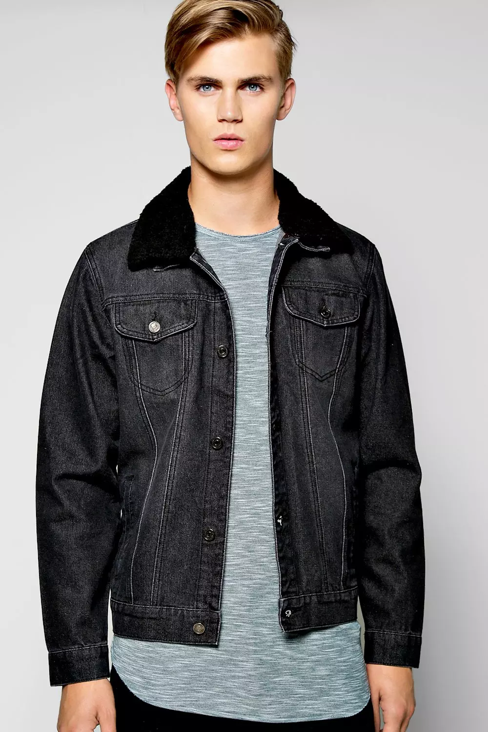 Black denim jacket borg best sale