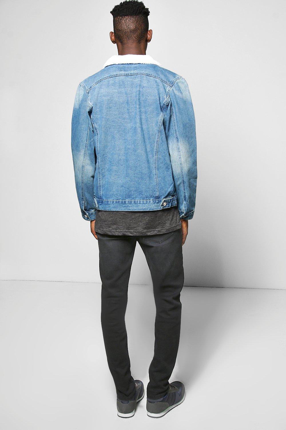 Blue borg collar denim jacket sale