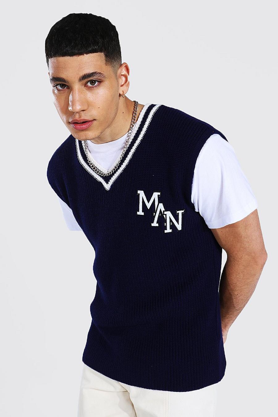 Navy Knitted Varsity Tank Top image number 1