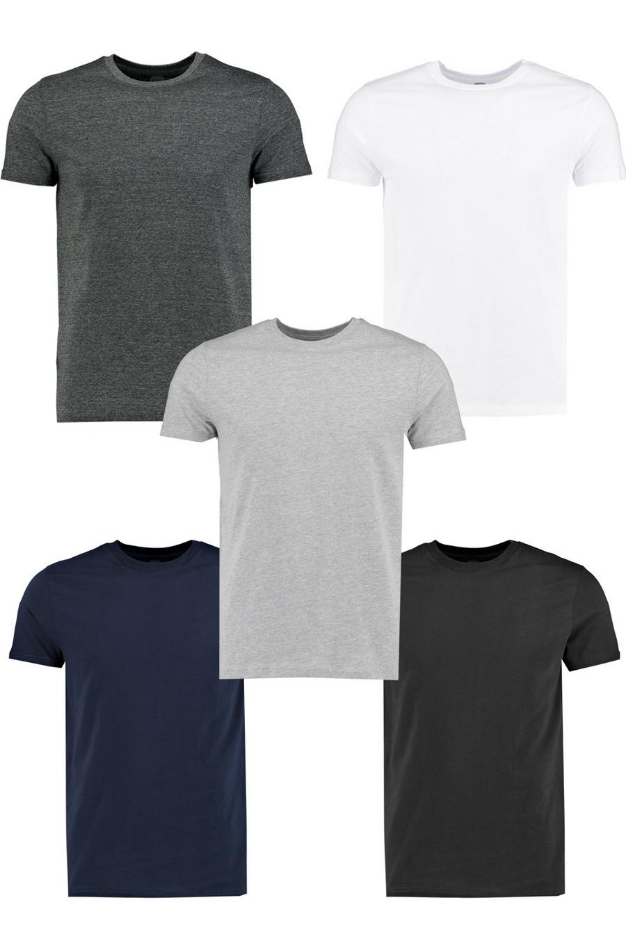 Multi 5 Pack Crew Neck T Shirts in Slim Fit image number 1