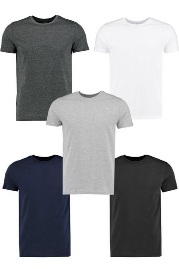 Men's 5 Pack Crew Neck T Shirts in Slim Fit | Boohoo UK