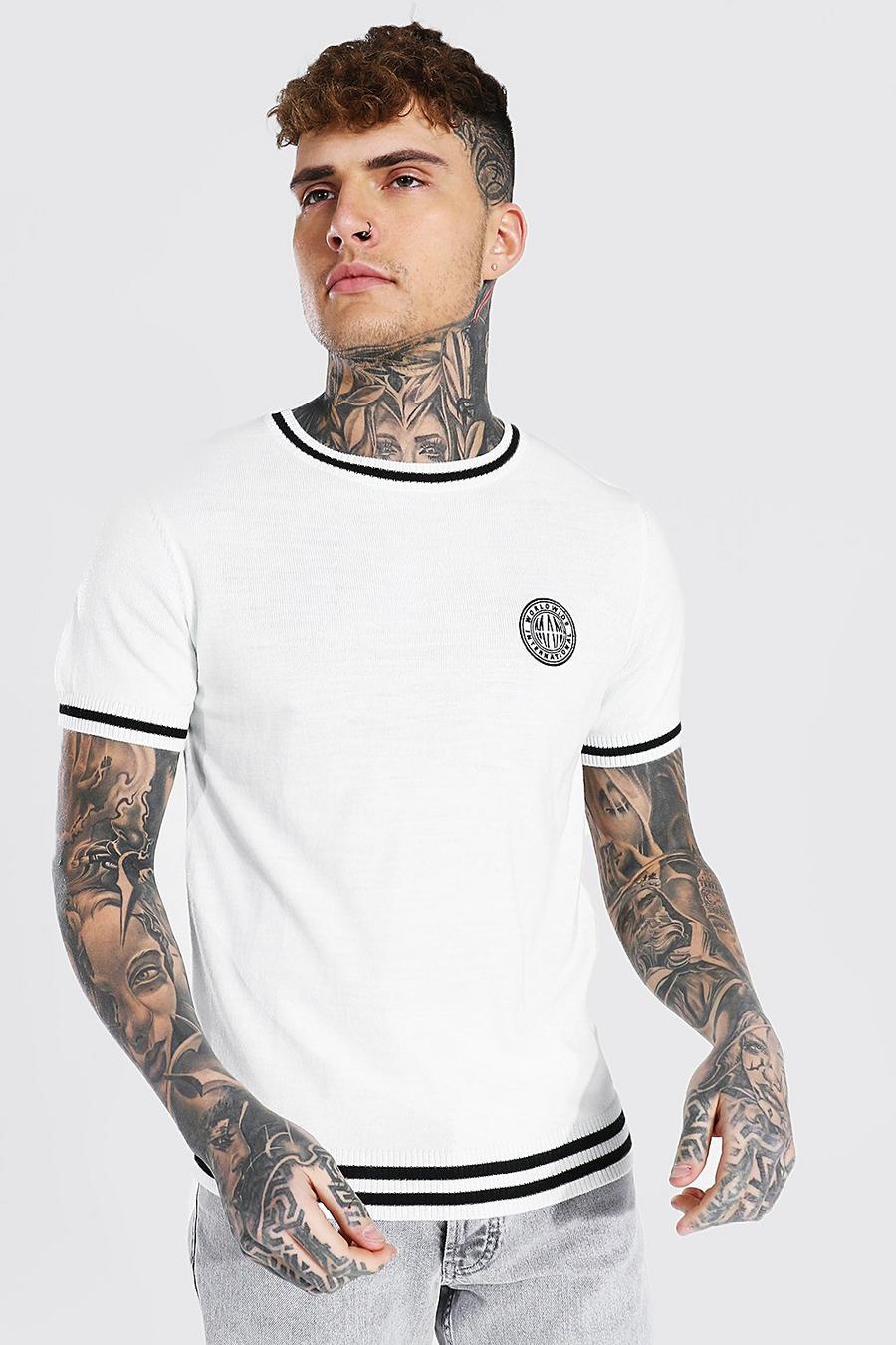 Ecru Varsity Knitted T-shirt With Man Badge image number 1