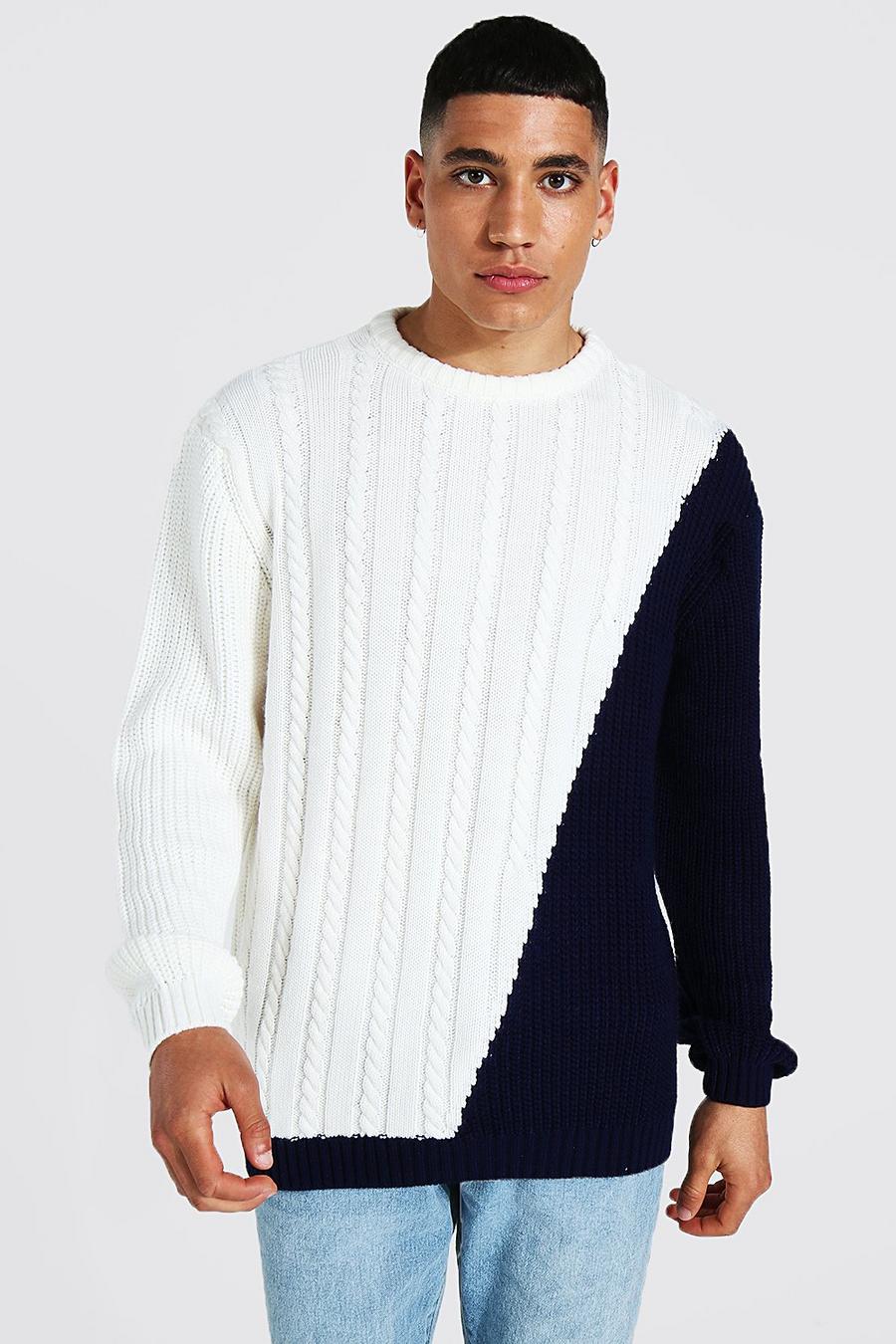 Navy Spliced Mixed Knit Jumper image number 1