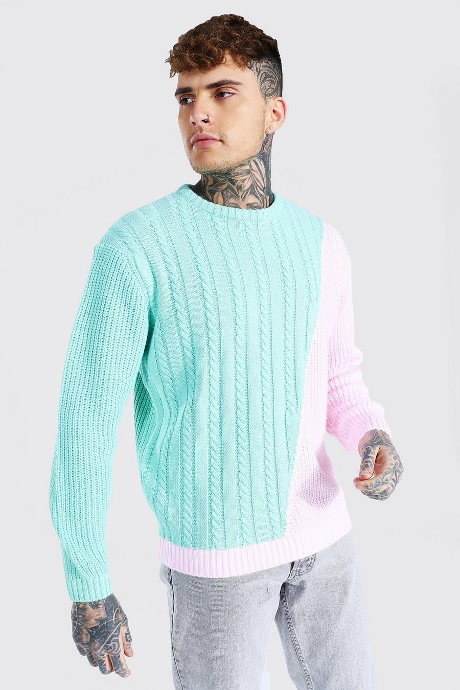 Mint Spliced Mixed Knit Sweater image number 1