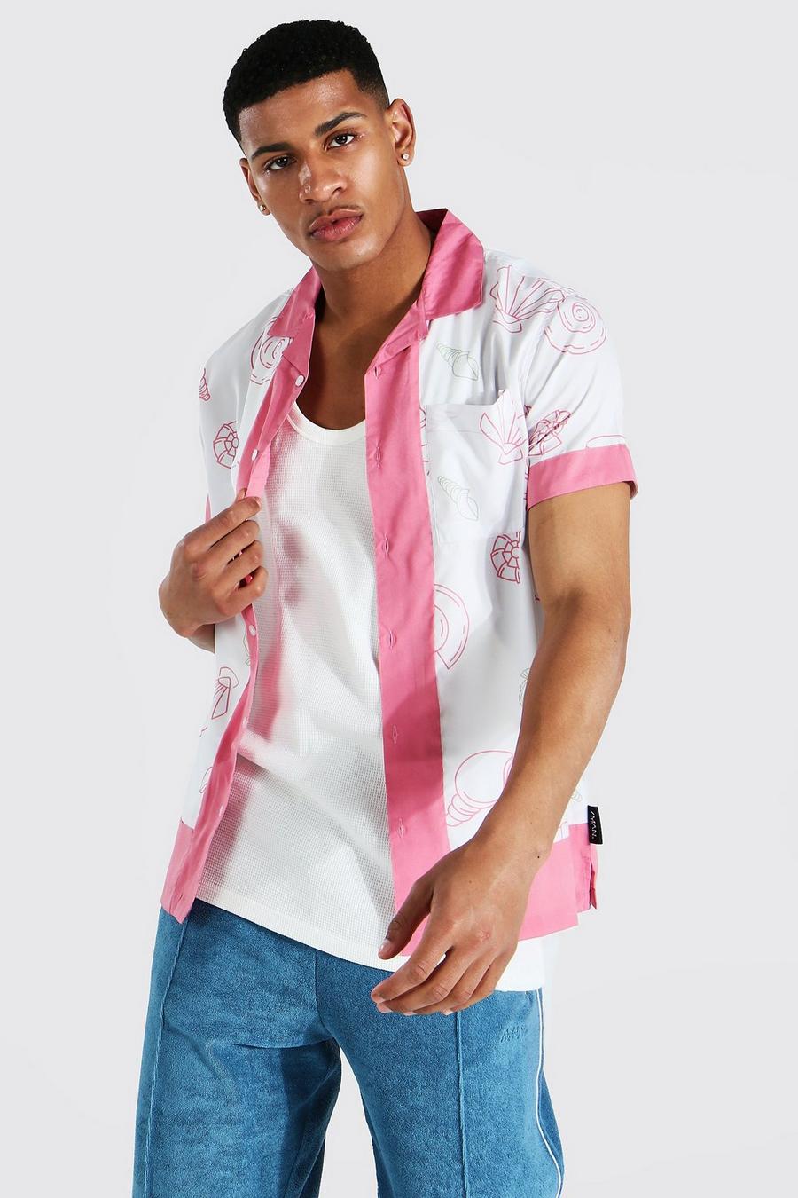 Kurzärmliges Hemd mit Muschel-Print, Pink image number 1
