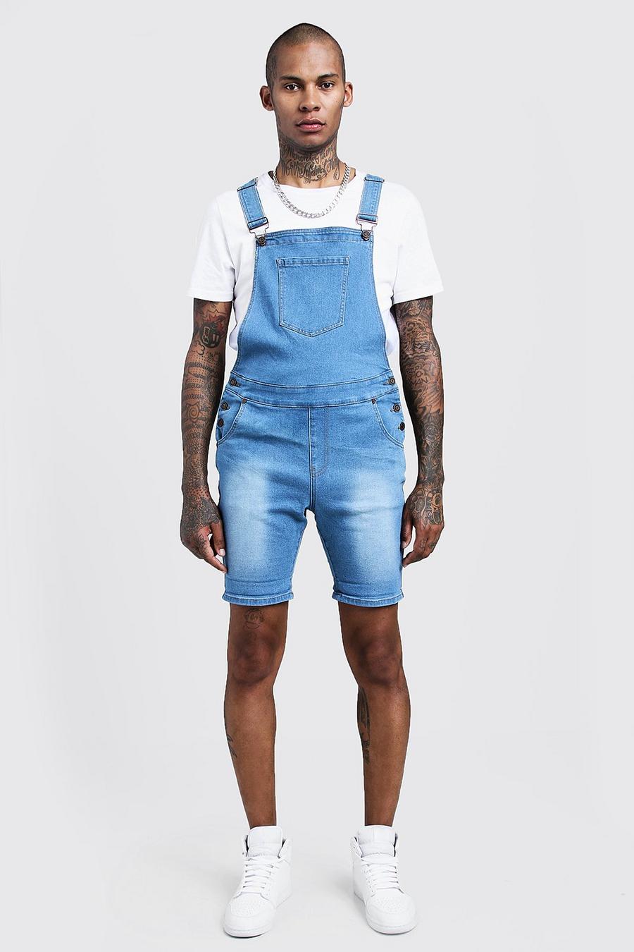 Slim Fit Denim Dungaree Shorts, Blue image number 1