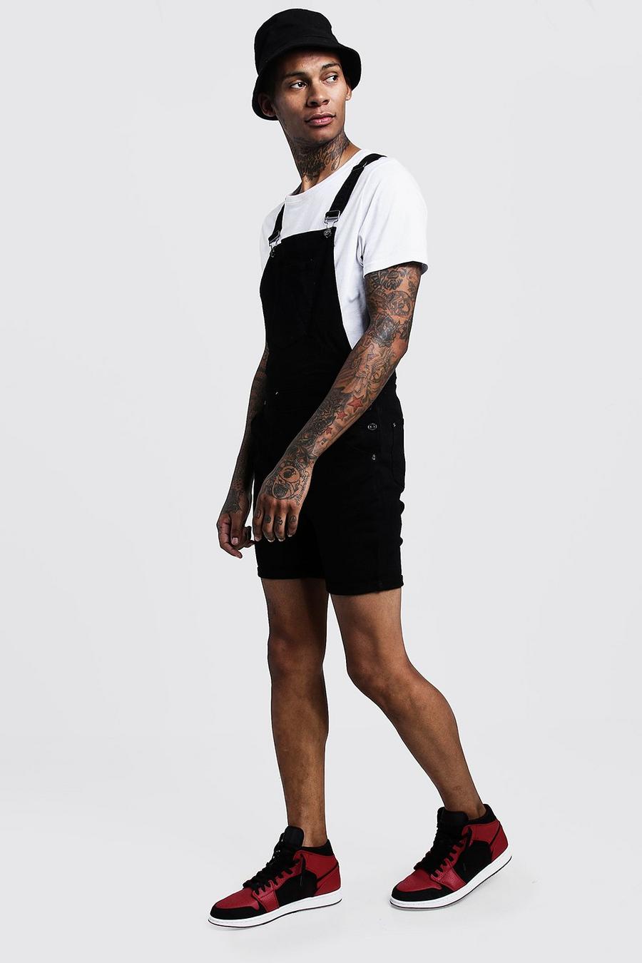 Black Slim Fit Denim Overall Shorts image number 1