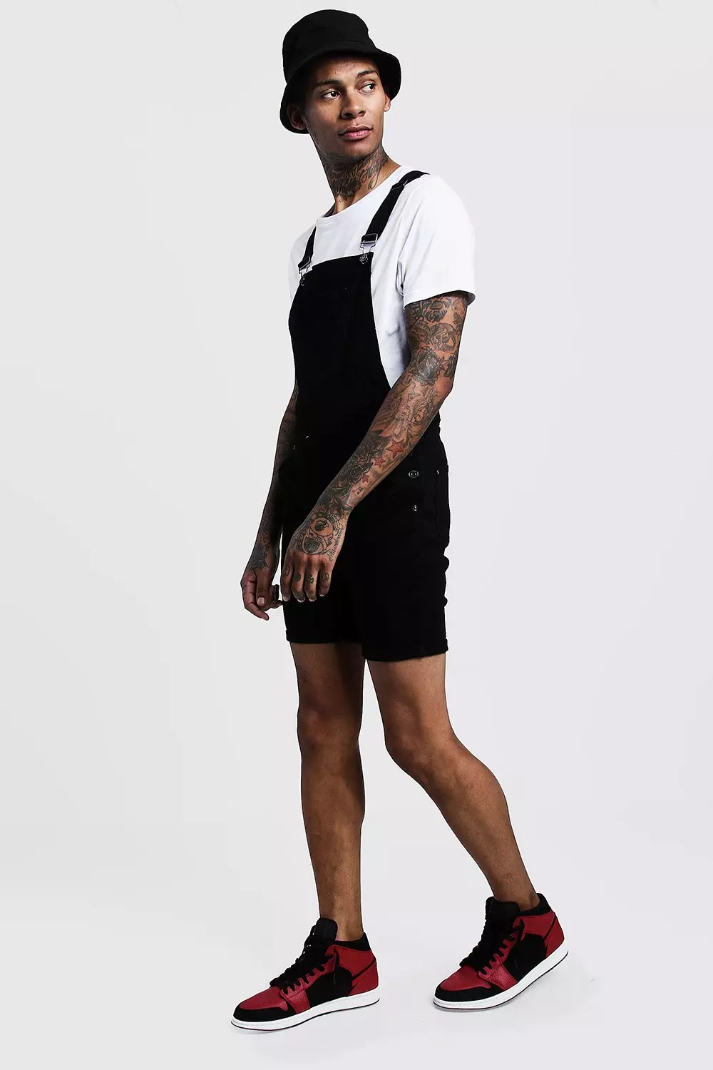 Black denim hot sale dungaree shorts