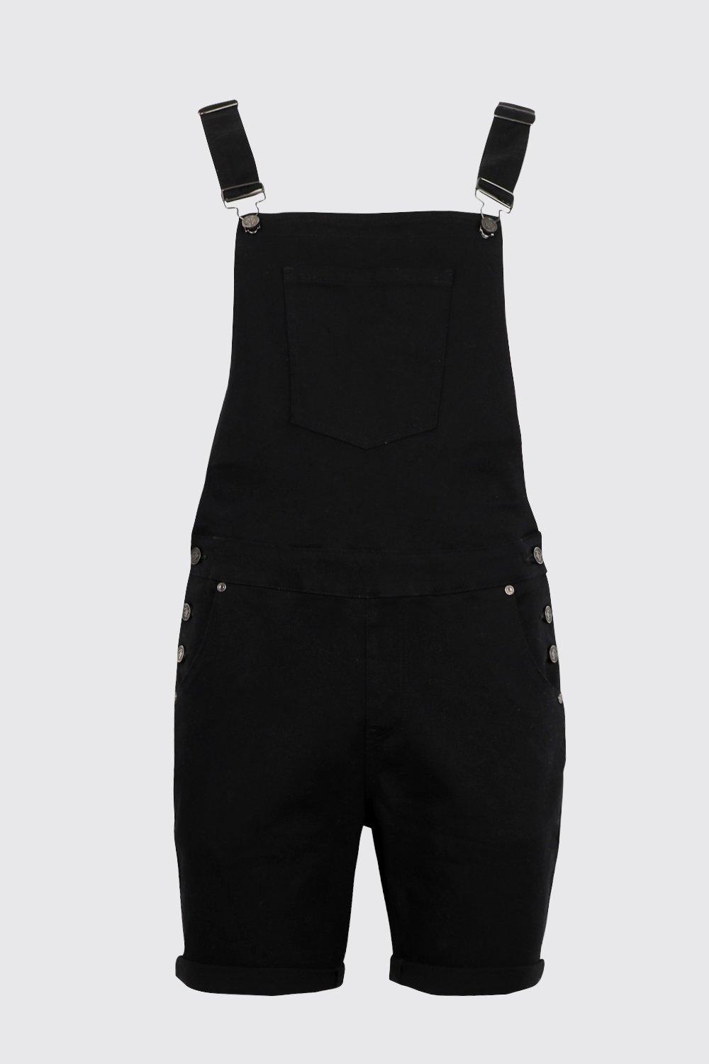 black denim dungaree shorts