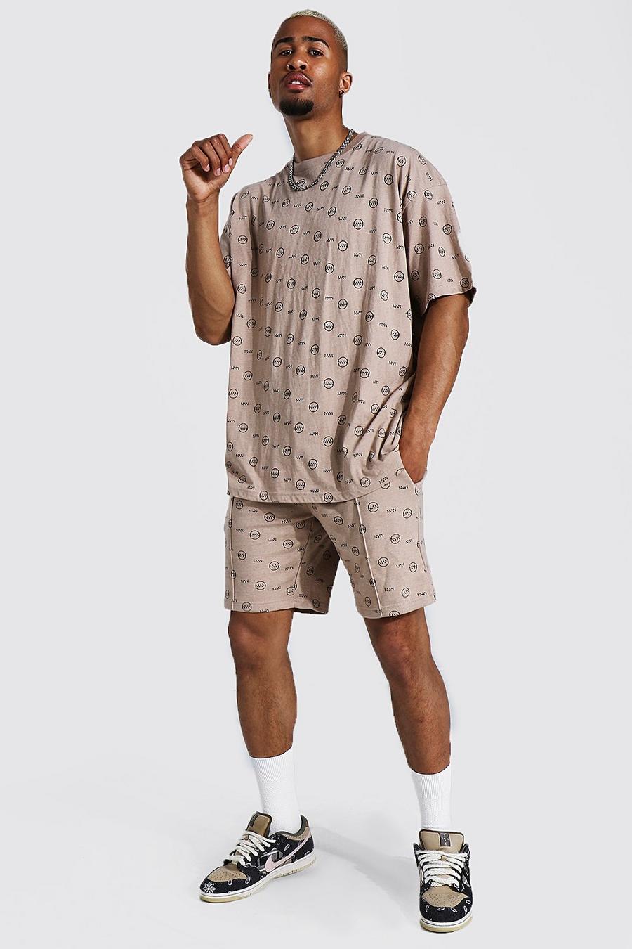 Stone Oversized All Over Man T-Shirt And Short Set image number 1