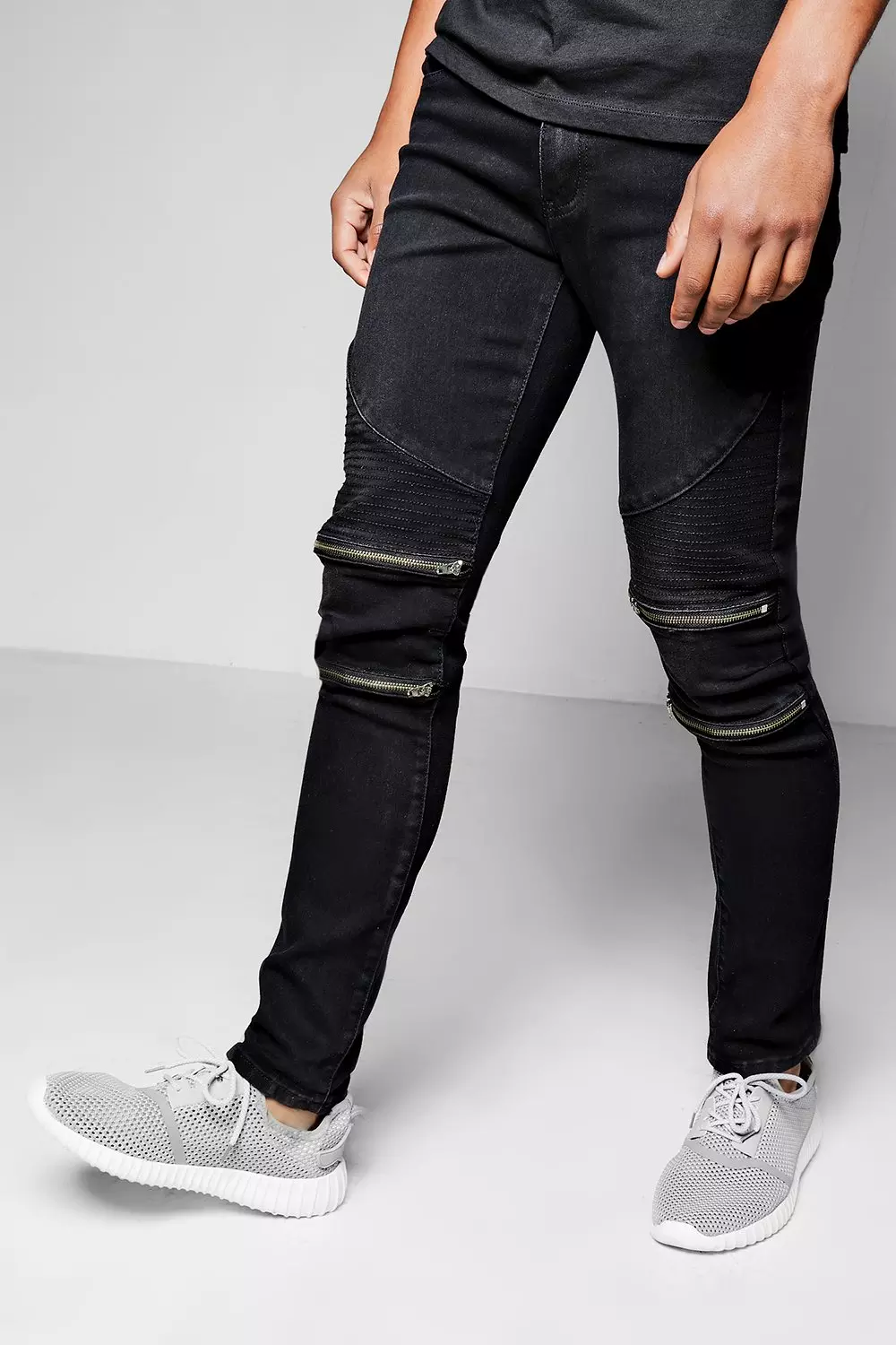 Skinny Fit Zip Knee Biker Jeans