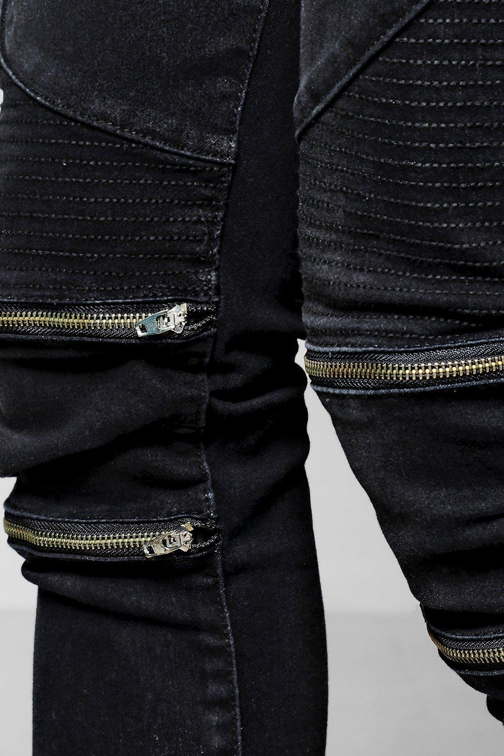 The Perfect Black Zipper Jeans - Biker Jeans Stacked Pants - AKINGS