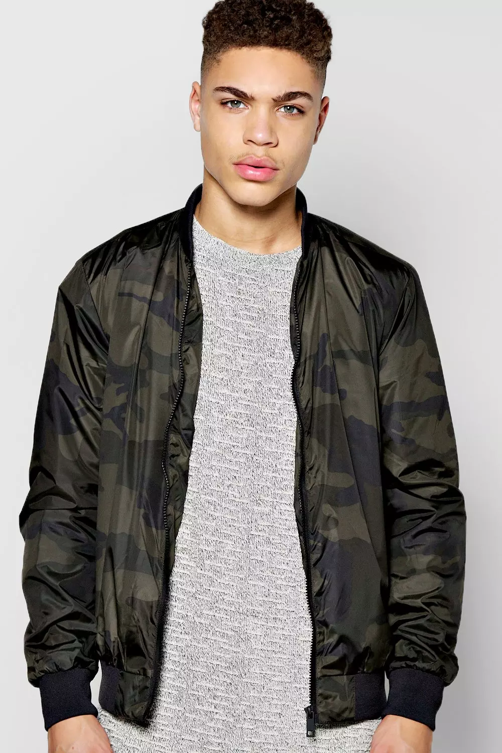 Boohooman jacket shop in khaki camo