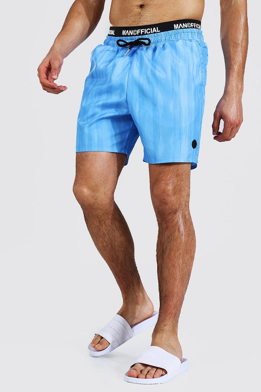 Blue Man Waistband Tie Dye Mid Length Swim Shorts image number 1