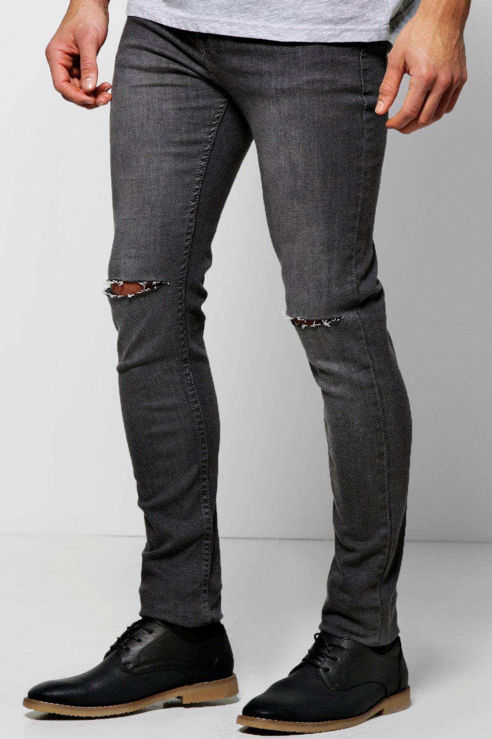 grey ripped knee skinny jeans