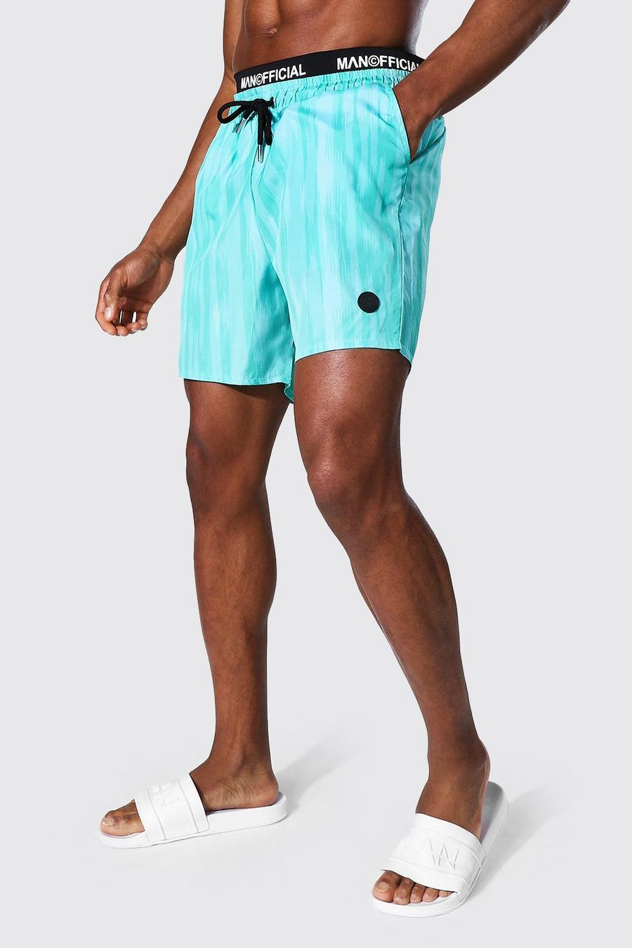 Green Man Waistband Tie Dye Mid Length Swim Shorts image number 1