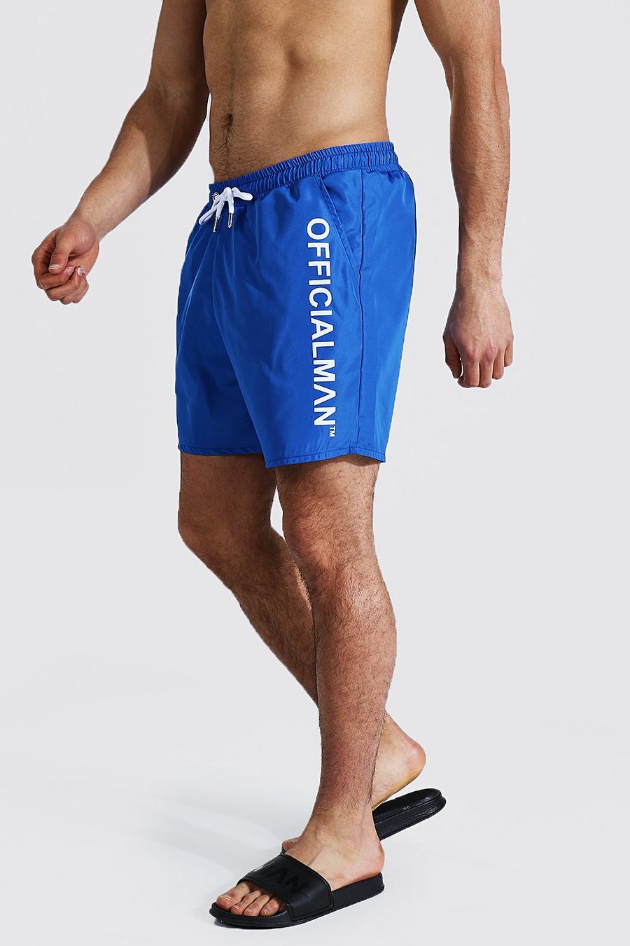 Mittellange Schwimmhosen mit Man Official-Branding, Kobaltblau image number 1