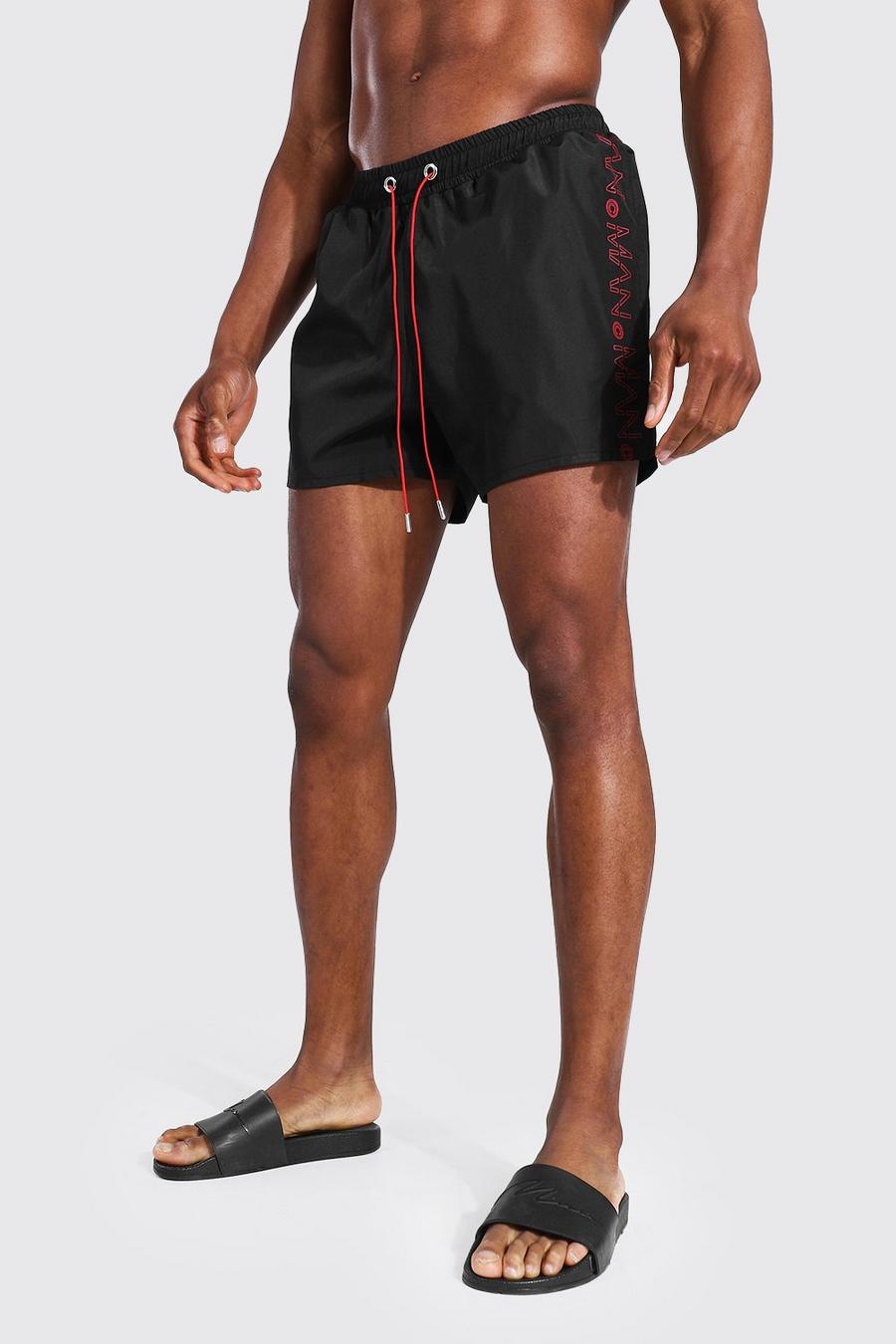 Black Man Side Branded Short Length Swim Shorts image number 1
