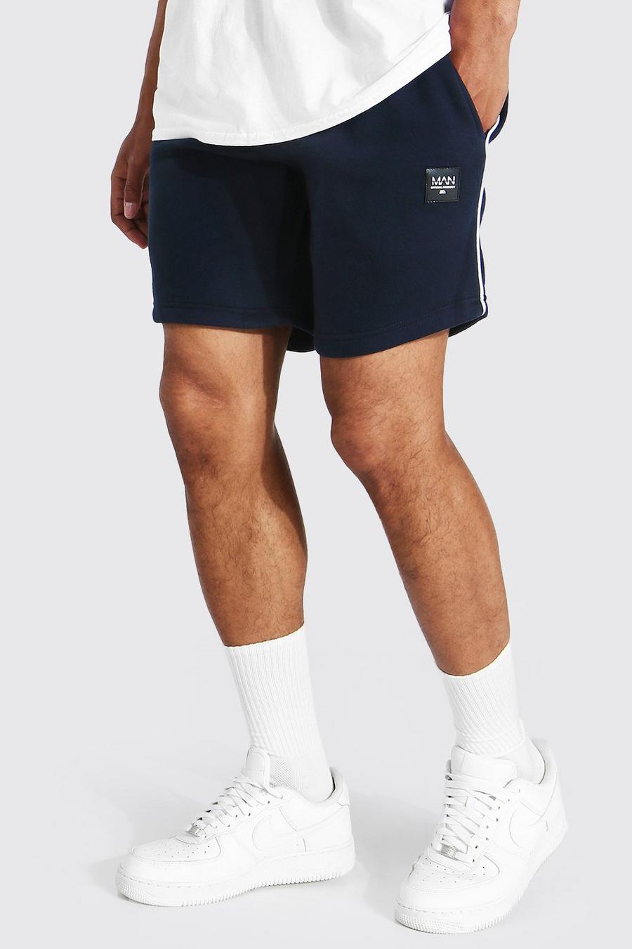 Navy Regular Fit Man Piping Detail Jersey Shorts image number 1