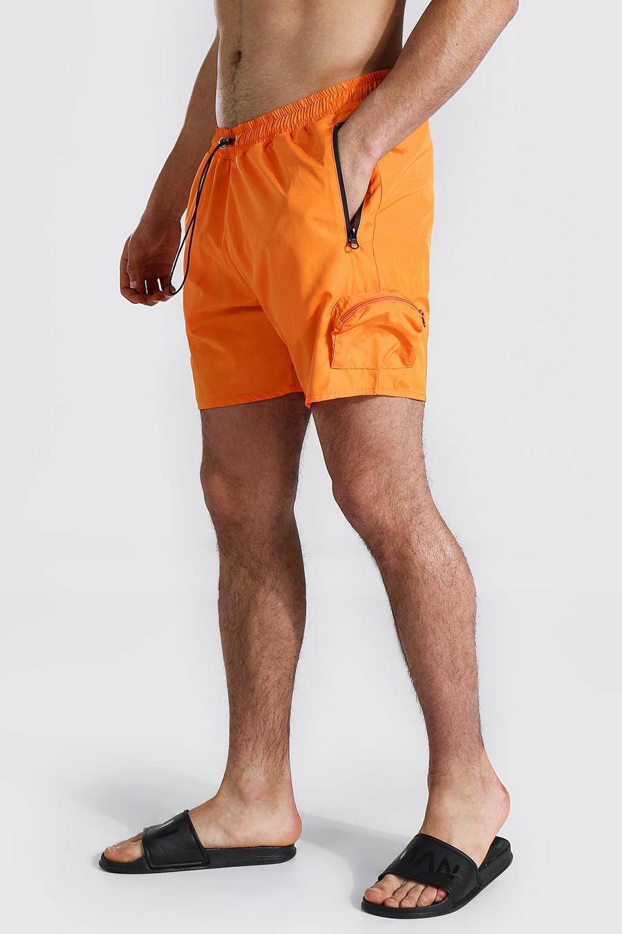 Mittellange Schwimmhosen mit 3D-Taschen, Orange image number 1