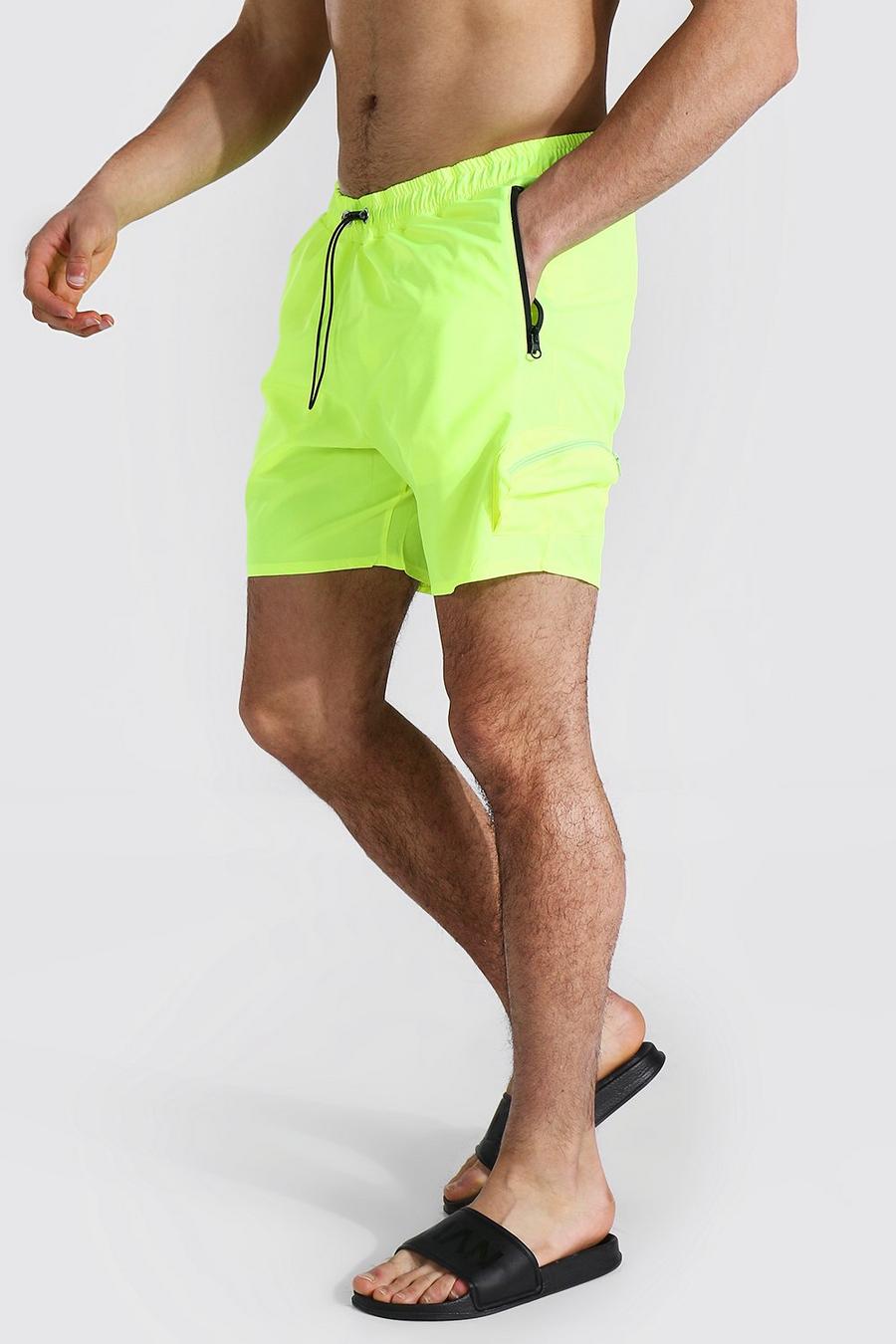 Yellow 3d Pocket Mid Length Swim Shorts image number 1