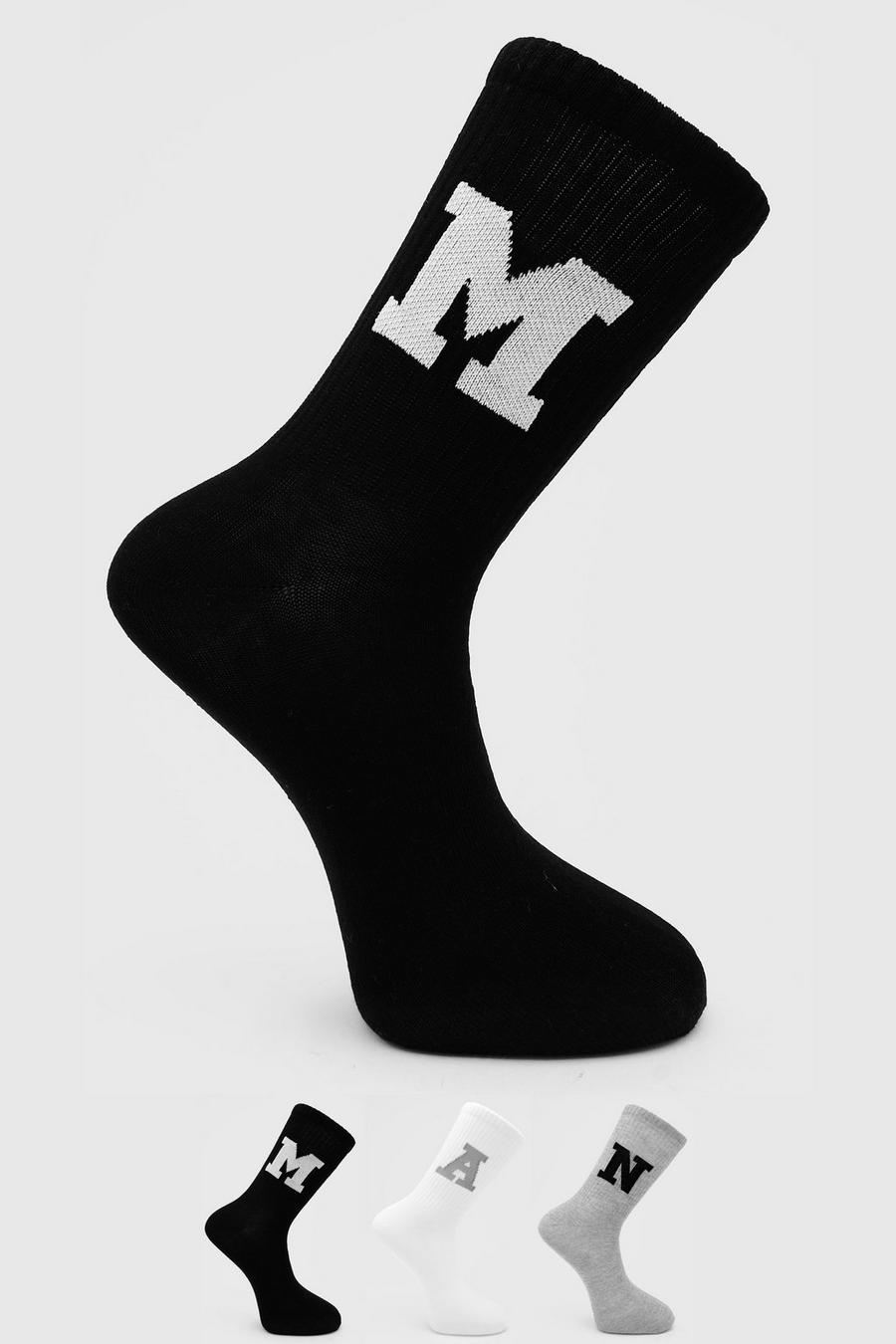 Multi 3 Pack Man Lettered Socks image number 1