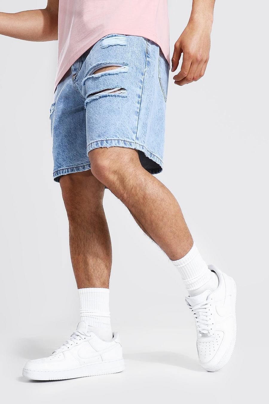 Ice blue Relaxed Fit Slashed Jean Shorts image number 1