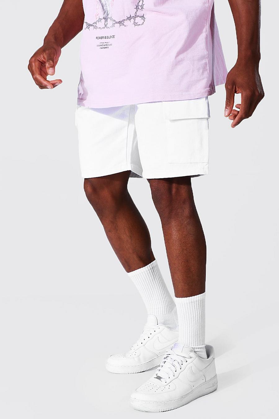 Relaxed Fit Cargo-Jeansshorts, White image number 1