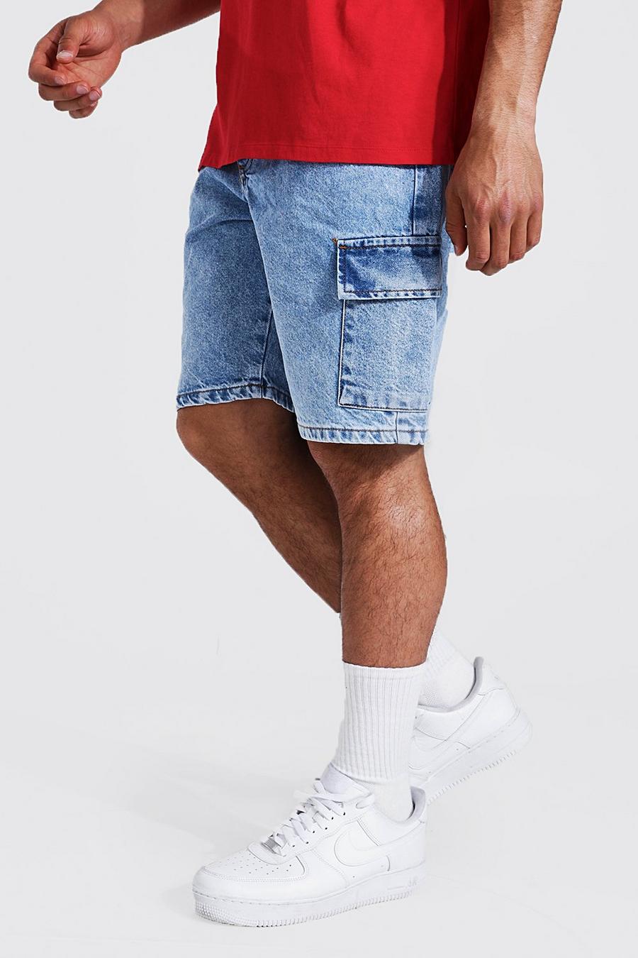 Ice blue Relaxed Fit Rigid Cargo Denim Short image number 1