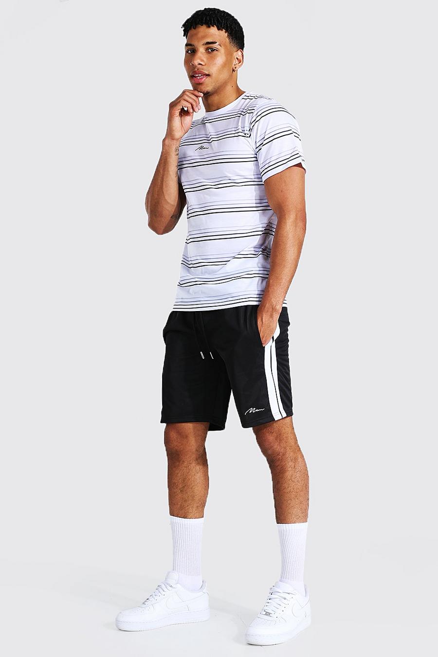White MAN Randig t-shirt och shorts i trikå image number 1