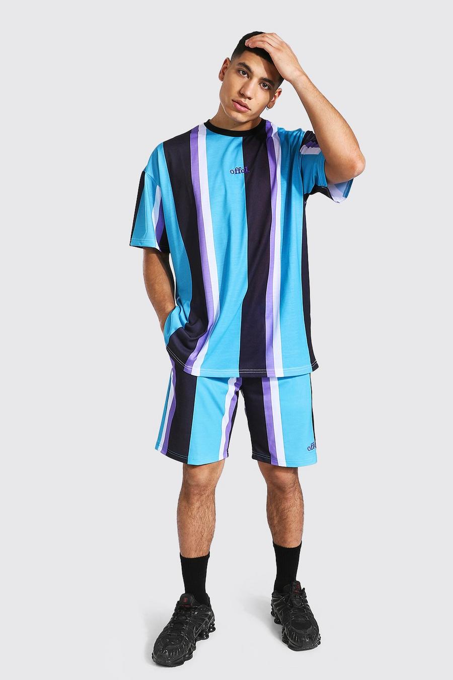 Teal Oversized Offcl Stripe T-shirt & Short Set image number 1