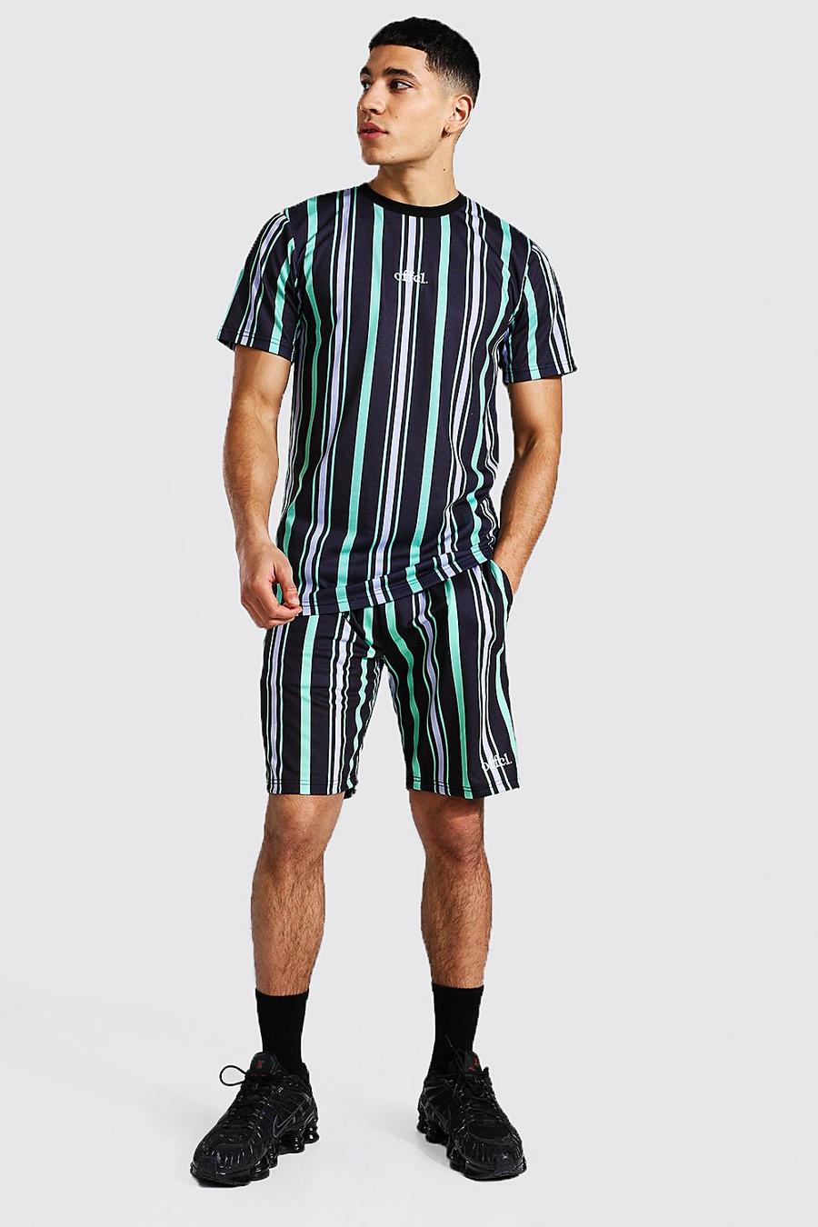 Offcl Slim Fit Set aus gestreiftem T-Shirt und Shorts, Schwarz image number 1