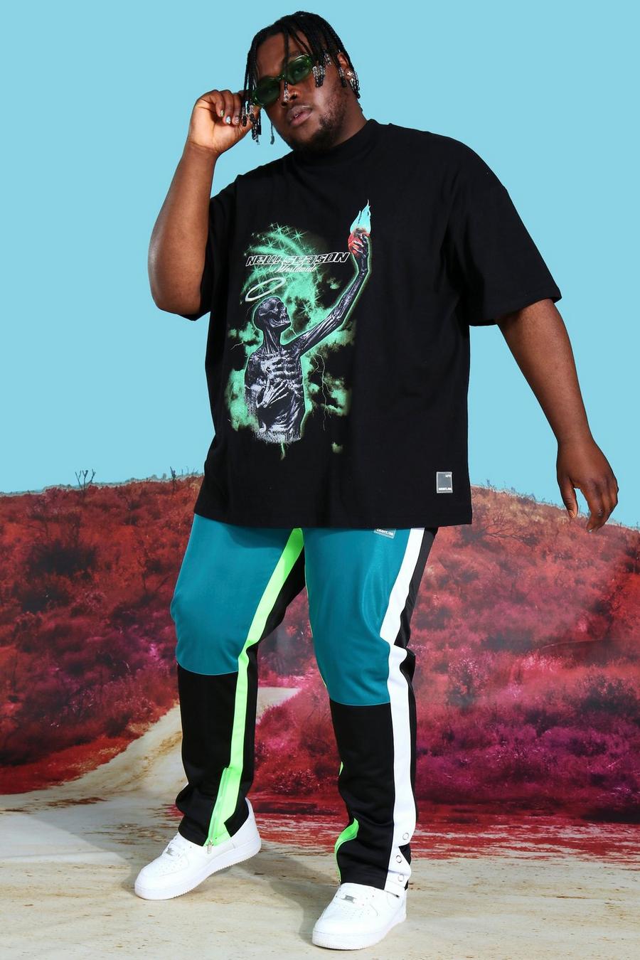 Conjunto de pantalones de deporte de punto y camiseta con gráfico Plus, Negro image number 1