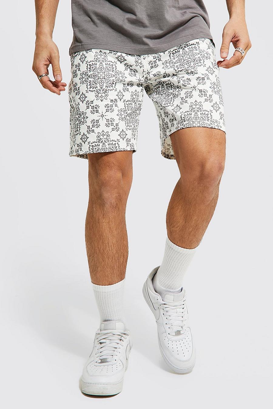 Ecru Relaxed Fit Bandana Printed Jean Short image number 1