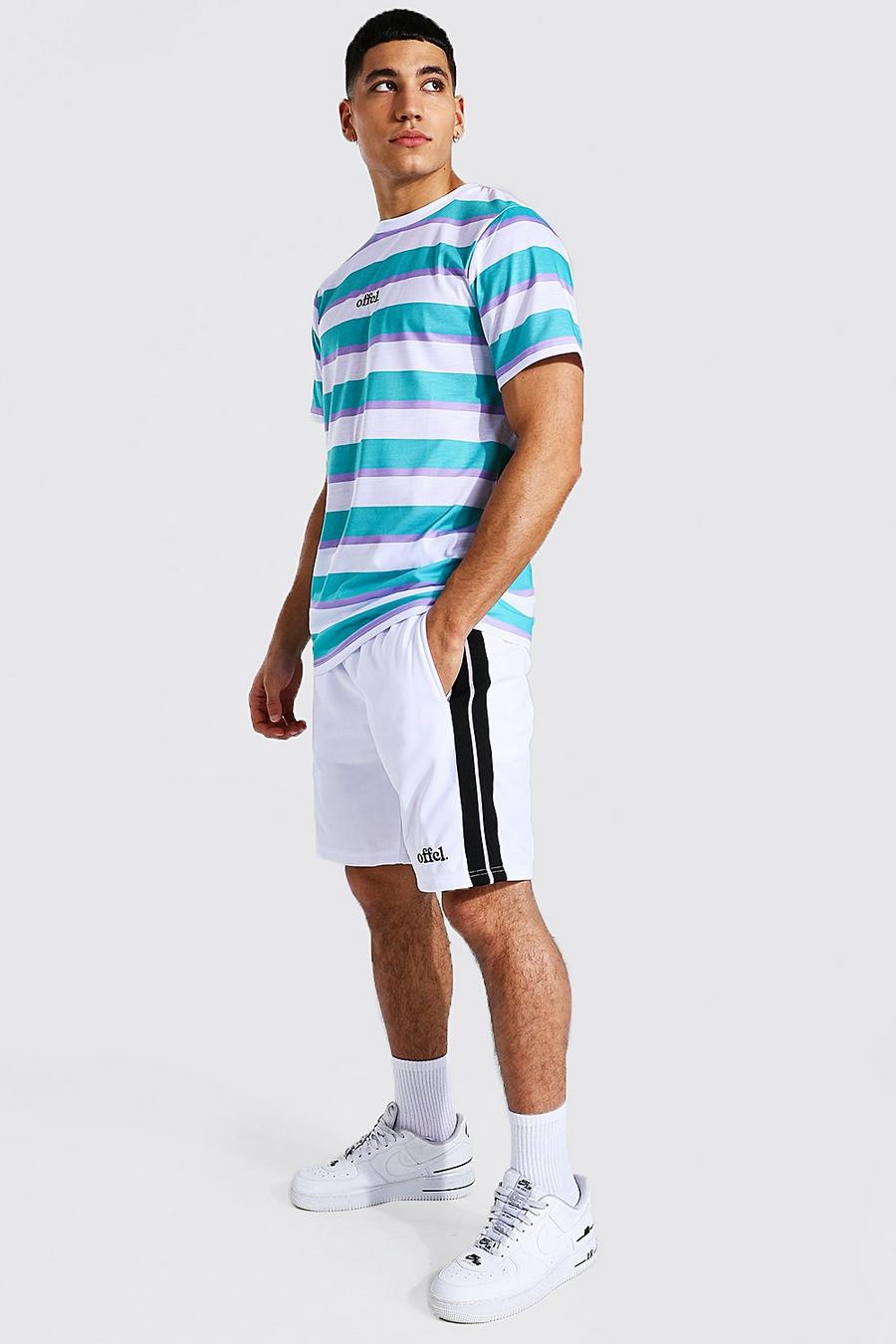 Green Offcl Slim Fit Stripe T-Shirt And Tricot Short Set image number 1
