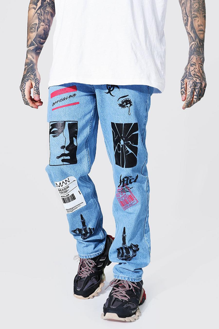 Relaxed Fit Jeans mit Grafik, Ice blue image number 1