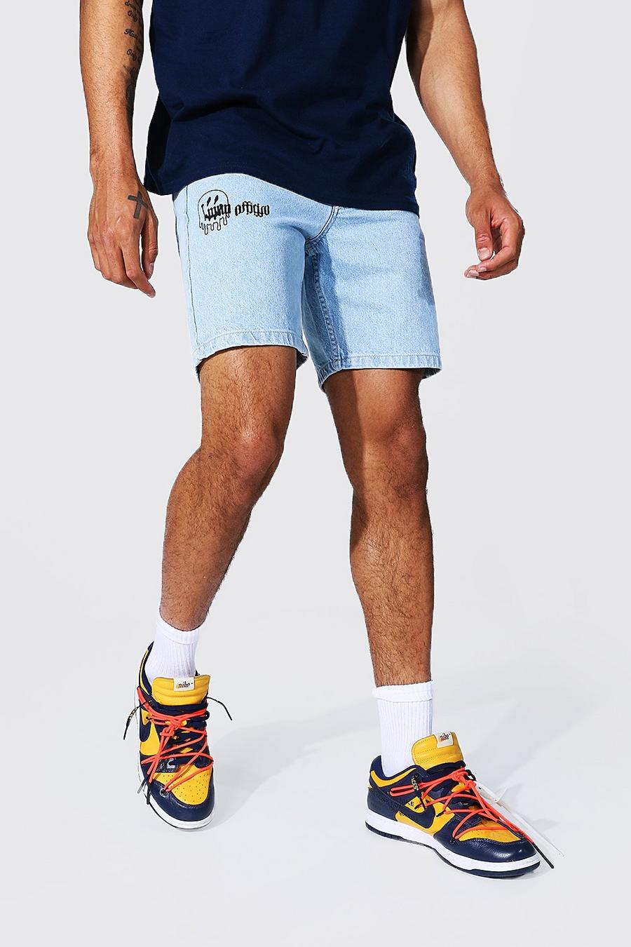 Slim Jeansshorts mit Drip Face Print , Ice blue image number 1
