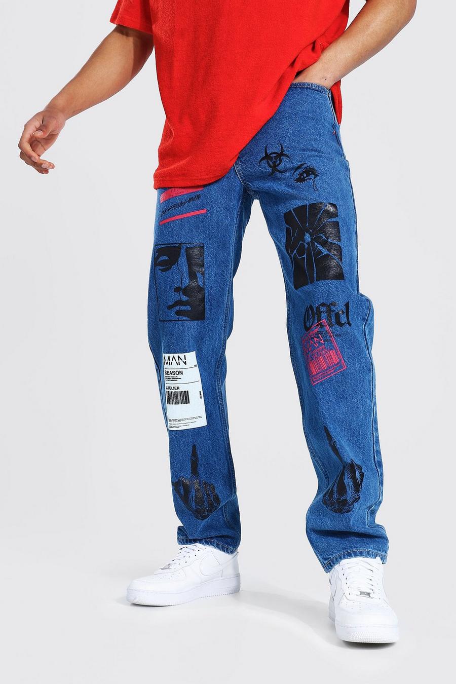 Mid blue Relaxed Fit Graphic Printed Jean image number 1
