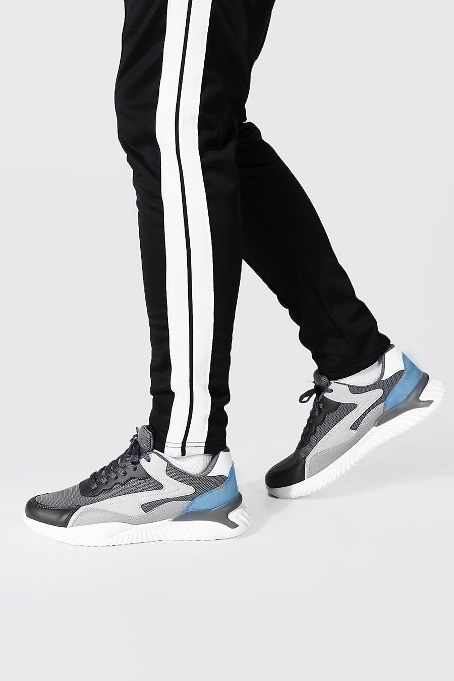 Colorblock Mesh und PU Sneaker , Charcoal image number 1
