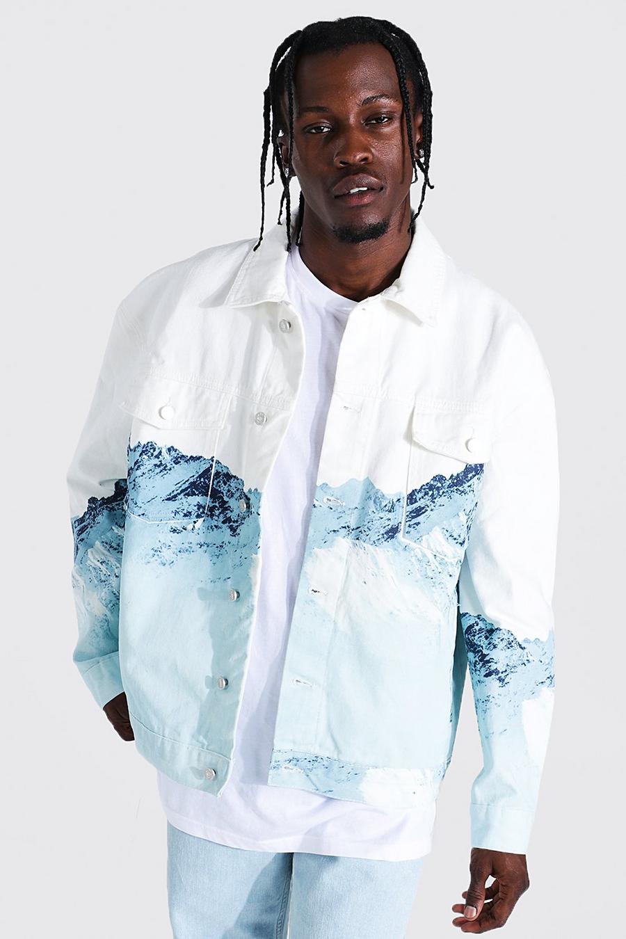Ecru Oversized Ice Mountain Print Denim Jacket image number 1