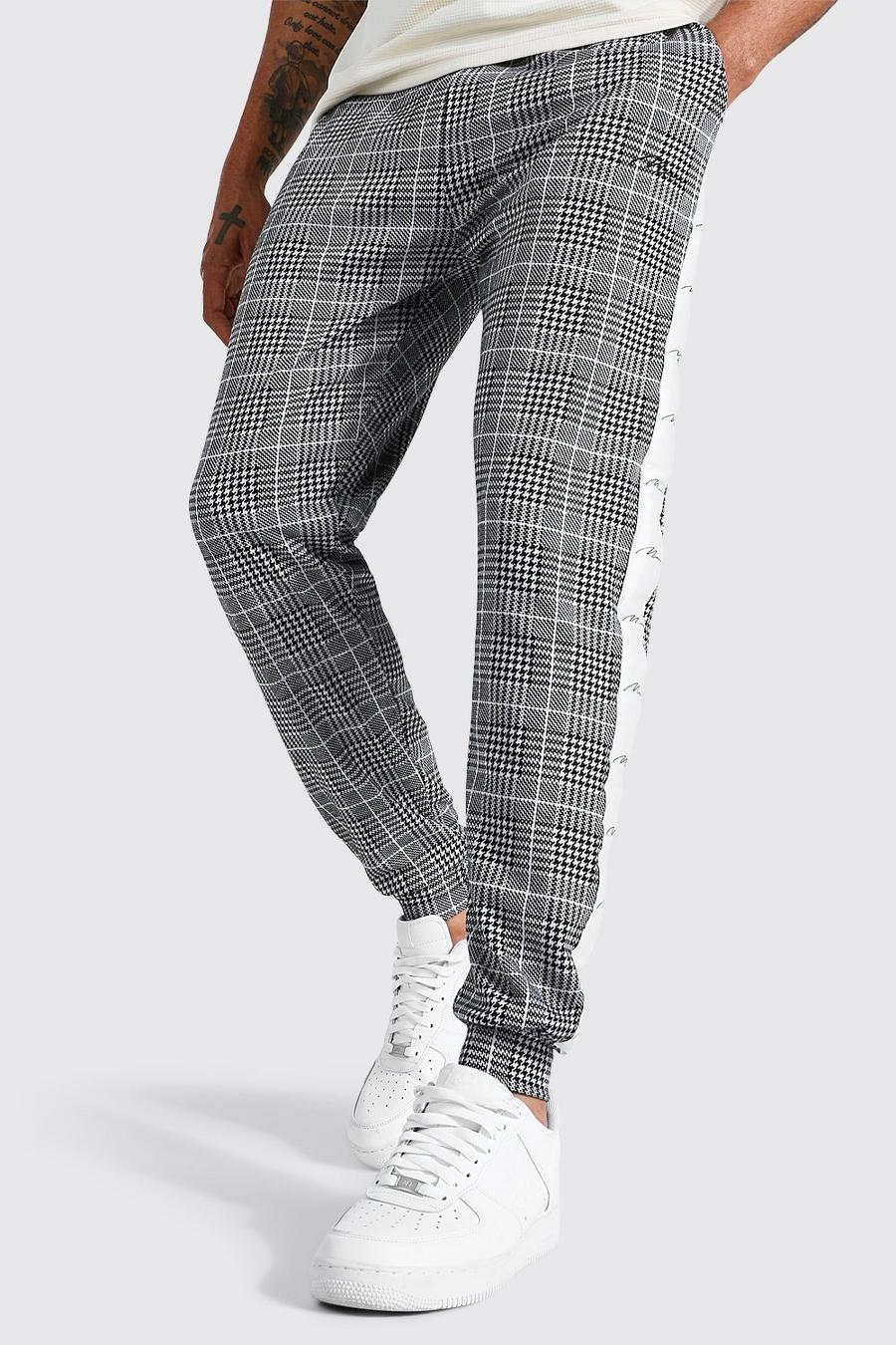 Pantalones de deporte ajustados en jacquard con cinta Slim y firma MAN, Blanco image number 1