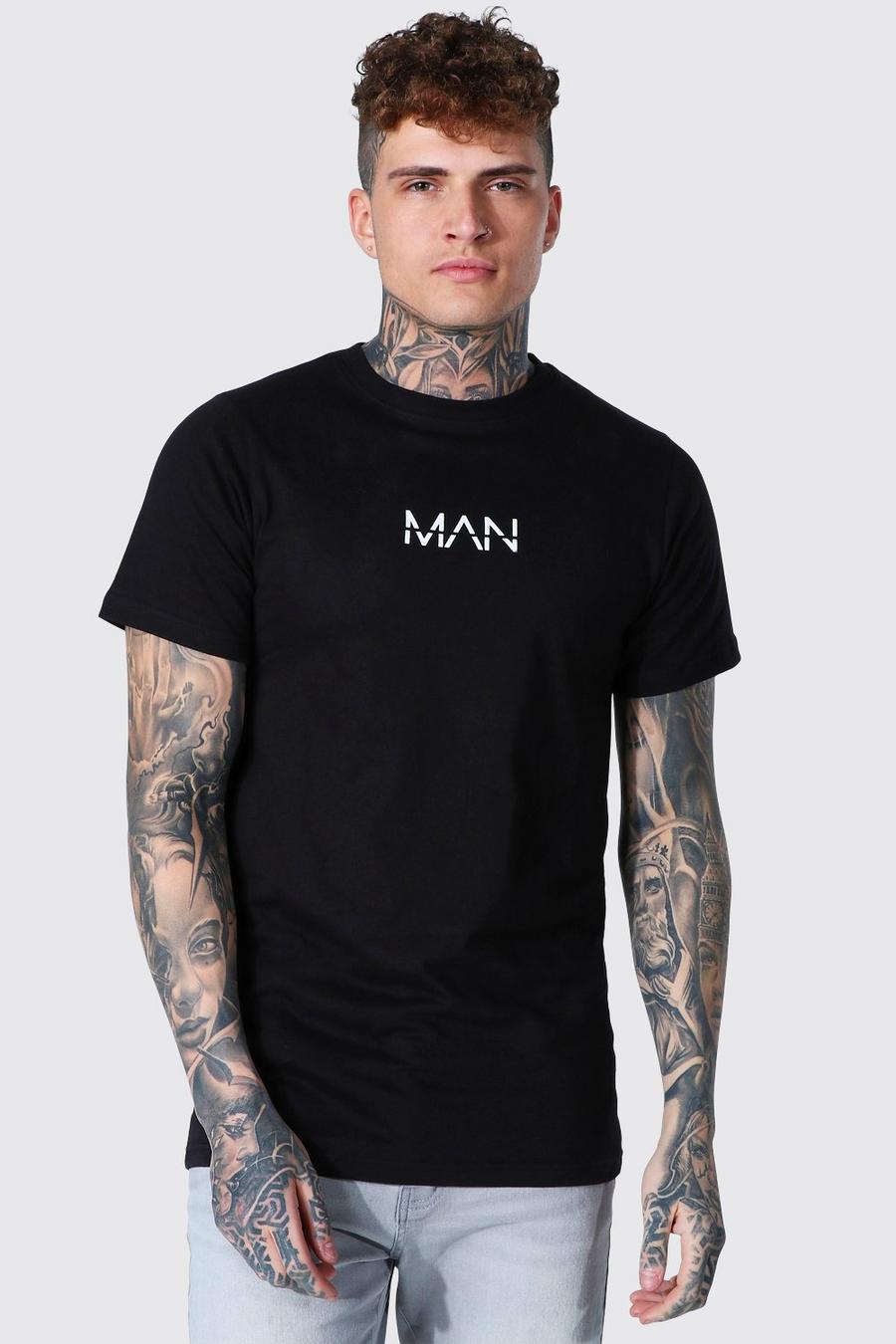 Longline T-Shirt mit Original Man-Print, Schwarz image number 1