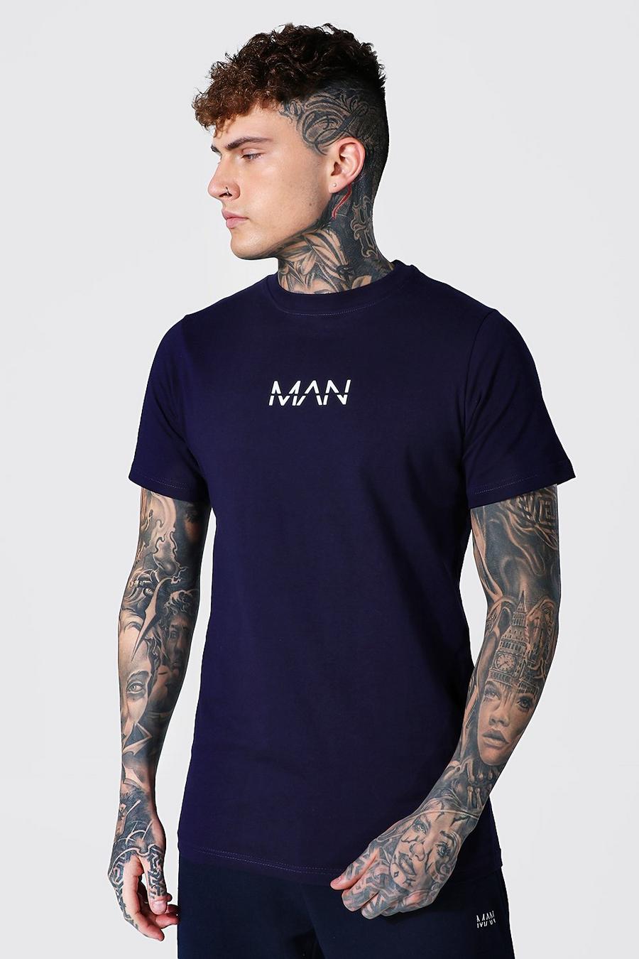 Longline T-Shirt mit Original Man-Print, Marineblau image number 1