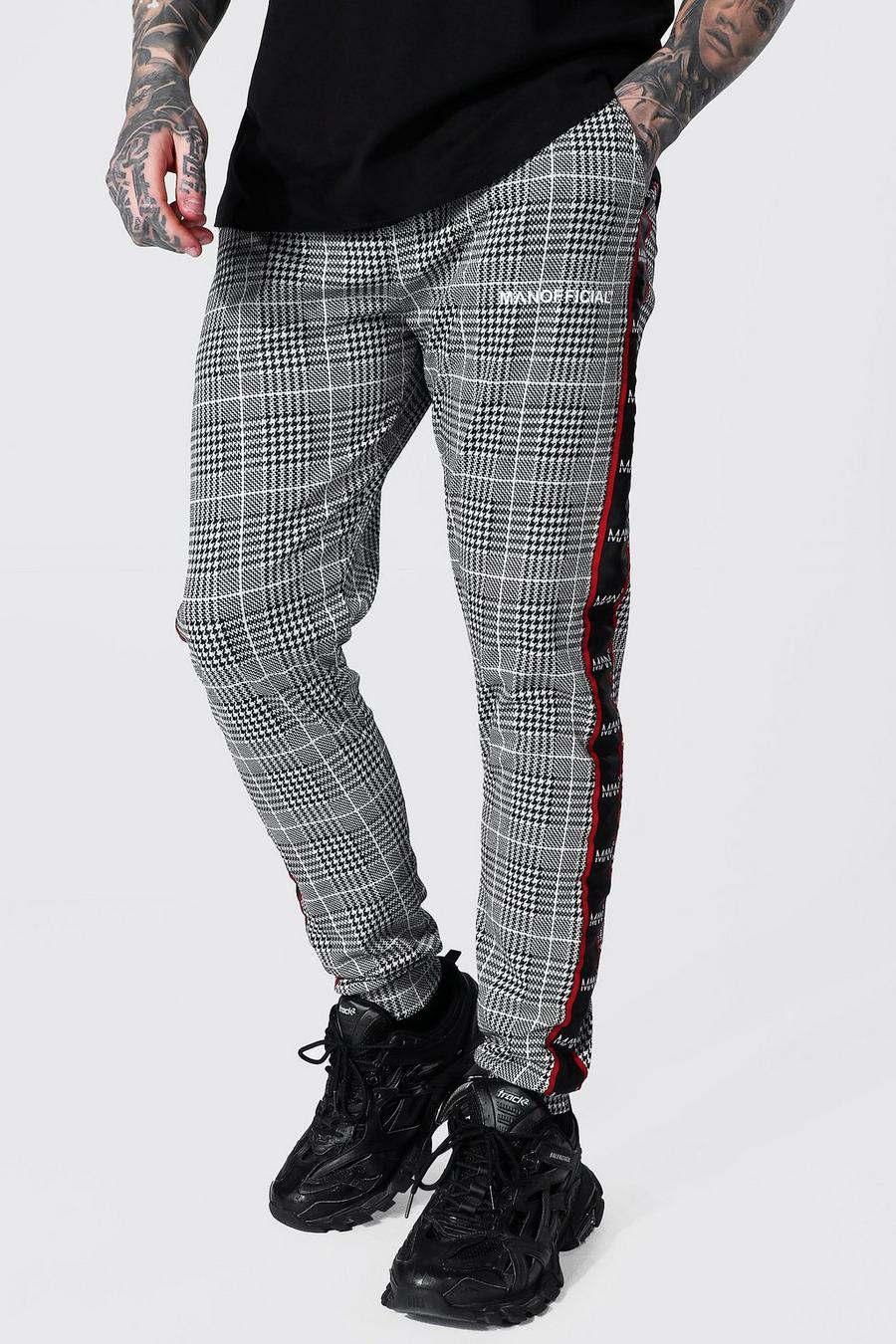 Pantaloni tuta Skinny con striscia laterale e motivo pied de poule, Red image number 1