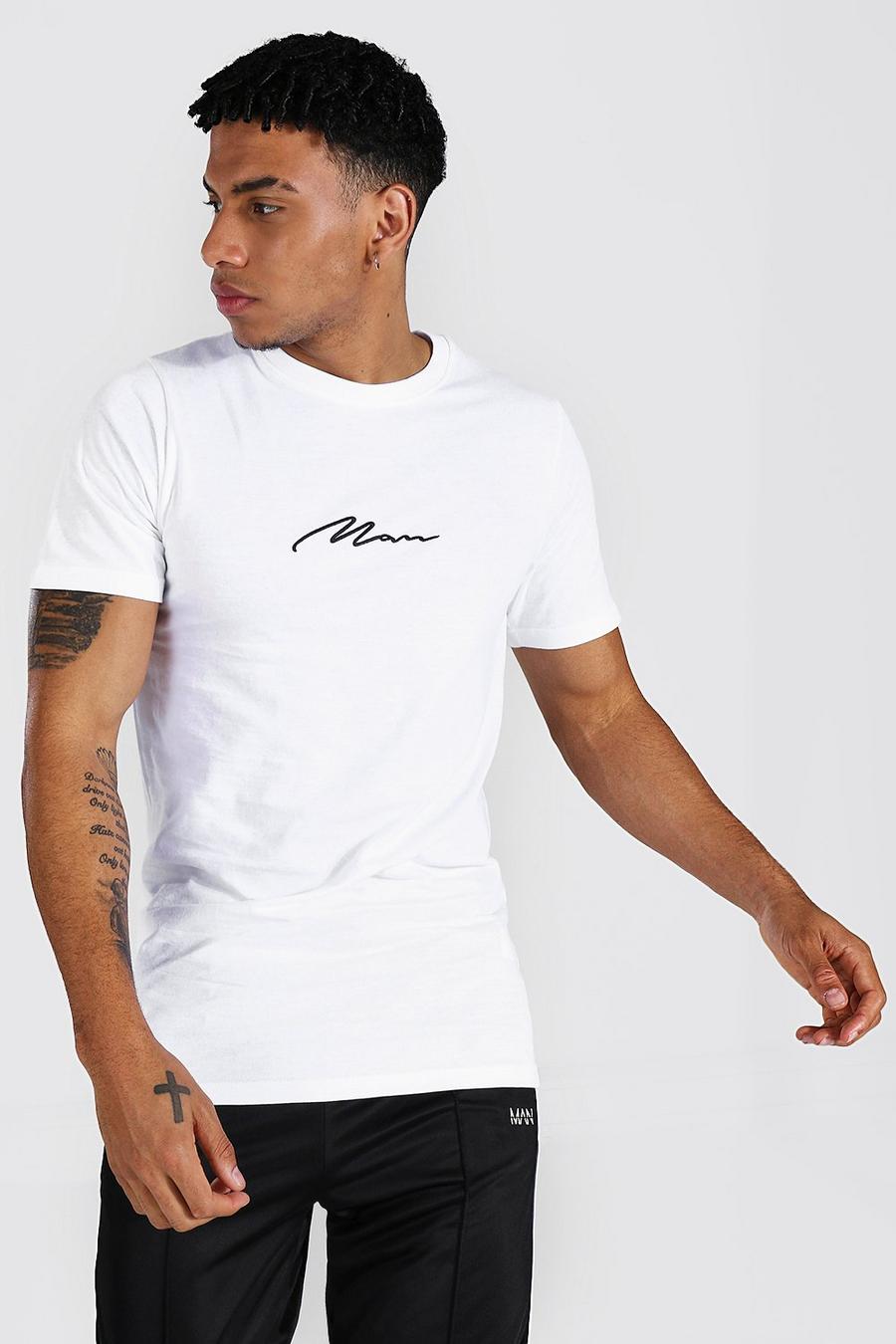 Longline T-Shirt mit Man-Stickerei, Weiß image number 1